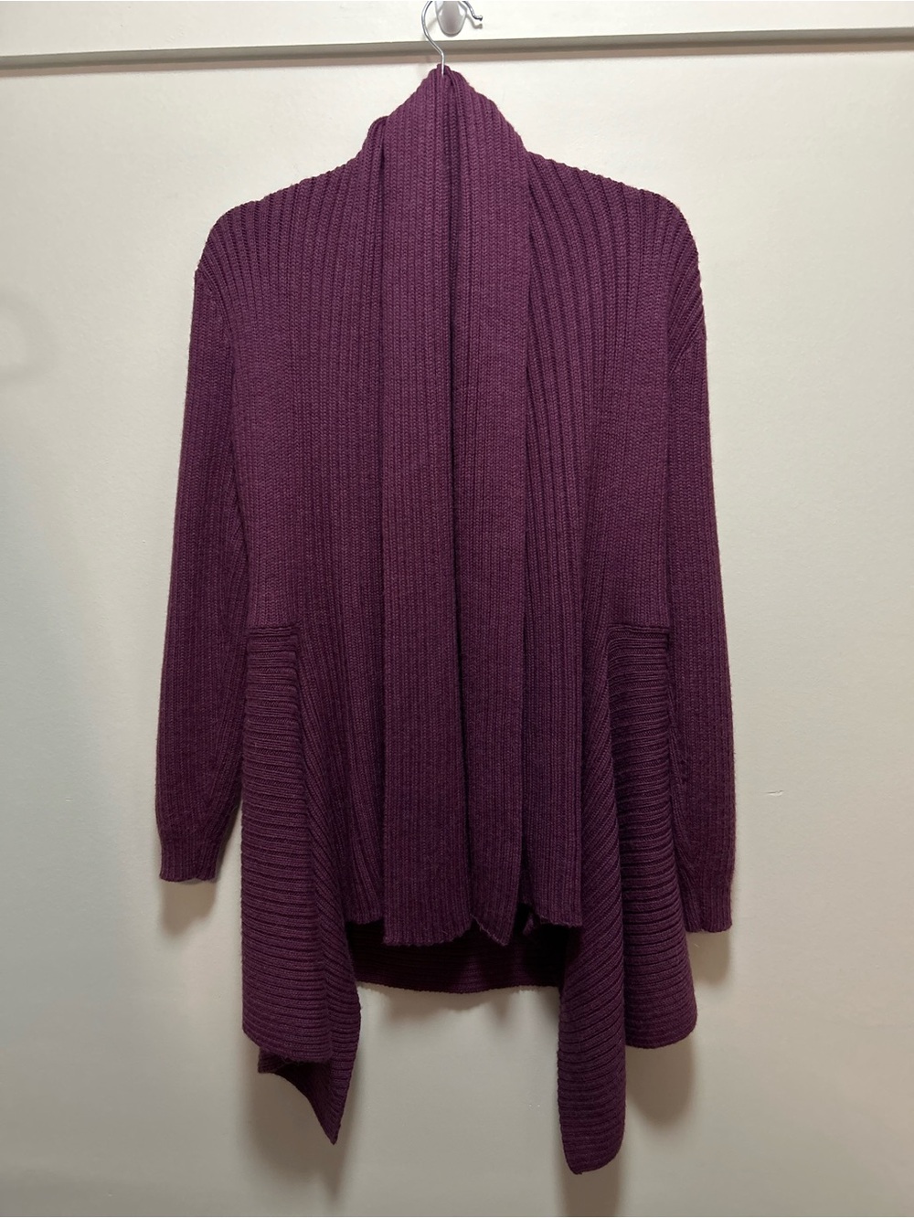 Baby Alpaca Purple Asymmetrical Waterfall Cardigan Medium Peruvian Knit Shawl - Picture 2 of 7